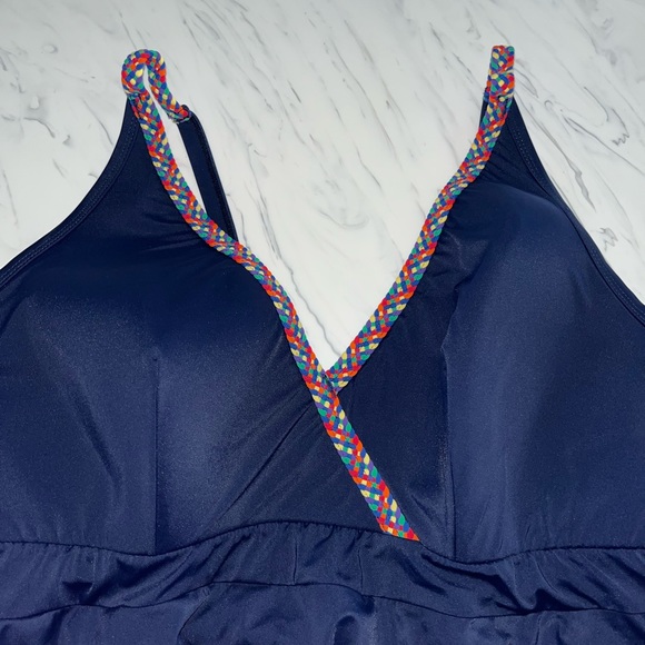 Cacique Swim Cacique Swim Lane Bryant Navy Ruffle Tankini Top Bathing Suit 2 Rainbow Halter